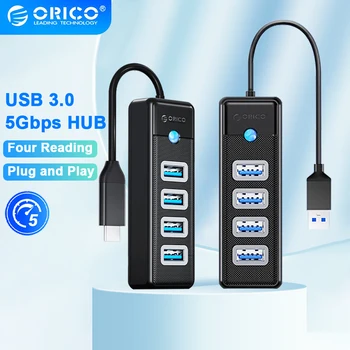 ORICO Usb Хъб 5 Gbit/s и USB 3.0 4 порта Високоскоростен мини Usb сплитер OTG адаптер за настолен КОМПЮТЪР Компютърни аксесоари hub докинг станция