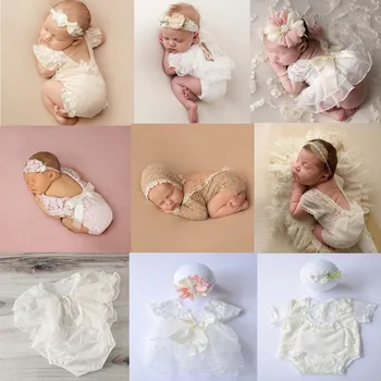 Реквизит за снимки на новородени от 0 до 1 месец, превръзка на главата си, завързана гащеризон за малки момичета, боди, дрехи за снимки