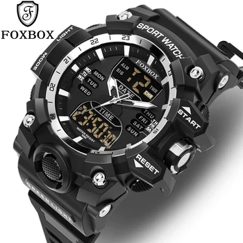 Мъжки часовник FOXBOX от водеща марка, цифров хронограф, спортни кварцов ръчен часовник, водоустойчив, военен силиконов каучук, светещи часовници