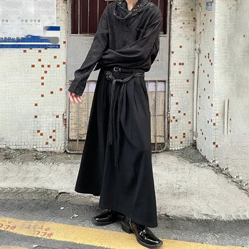 Ямамото, Японски Широки Панталони за Въздържание от Сексуален живот, Мъжки Модни Тъмни Свободни Ежедневни Панталони в стил Ретро, Мъжки Улични Панталони