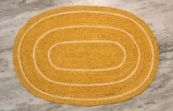 Джутовый овалния ръчно изработени килими, овални килими в жълта и бяла ивица, килим за медитация, постелки за спални