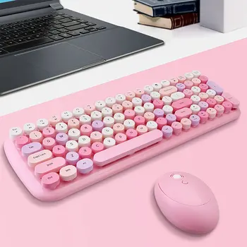 Безжични комбинация от мишка и клавиатура за настолен лаптоп 2,4 G безжична цифрова клавиатура и набор мишката за момичета синьо-розов