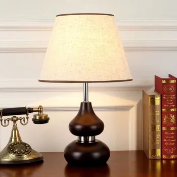 Настолна Дървена лампа настолна лампа нощно шкафче за спалня, дървена настолна лампа лукс