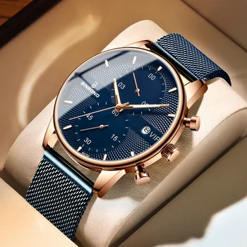 2023 Нов модерен бизнес мъжки часовници, най-добрата марка за луксозни ултра тънък, мрежест хронограф, кварцов водоустойчивост светлинен часовник