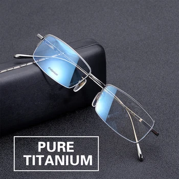 Сверхлегкая рамки за очила от чист титан, мъжки квадратни бизнес очила по рецепта, дамски оптични рамки за очила в полукръгла ръбове, новост