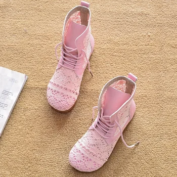 Нови летни обувки, дамски обувки, розово-бели сладки женски ботильоны, ежедневни дамски летни обувки с най-високо берцем A2390