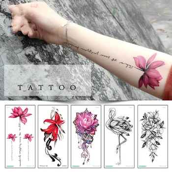 1 бр., модни дамски стикер с временна татуировка за момичета, дизайн на черни рози, пълна с цвете, боди арт, голяма фалшива татуировка, стикер