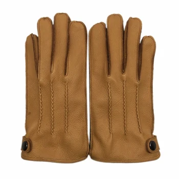 Луксозни нови Зимни мъжки ръкавици от естествена еленова кожа кожа 2022, дебели кадифени топли ръкавици, мъжки шевни, черни/кафяви, изолирана Luva Deri Eldiven