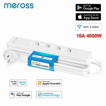 Meross HomeKit Smart Power Strip WiFi Мрежов филтър EU/FR Изход Дистанционно Отделно Управление, Поддръжка Алекса Google Home SmartThings
