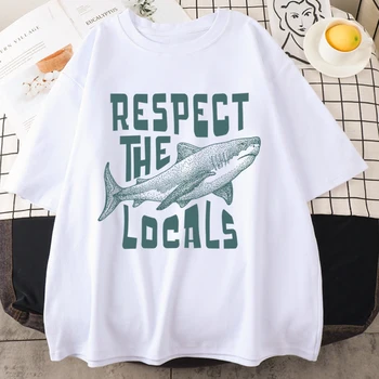 Уважавайте местните жители, мъжки памучен тениска Shark, ежедневни реколта тениски оверсайз, дишащи творчески блузи, мъжки къси панталони с къс ръкав