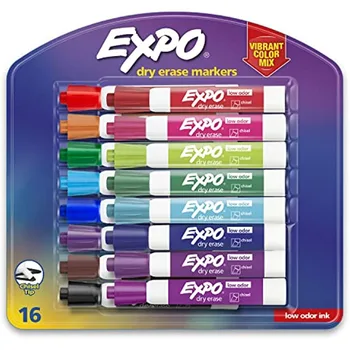 16 Цвята EXPO Набор от маркери за сухо изтриване с ниско миризма, на върха стамески, ярки цветове, пособия за рисуване, офис-канцеларски материали, ученически пособия