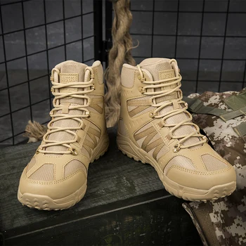 Страхотен човек с пясъчен цвят спортни американските армейските куки тактически обувки мъжки армейските фенове на диви бойни ботуши пустинни ботуши