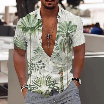 2023 Тропически Хавайски Мъжки Мъжки Ризи С 3D Принтом Почивки Блуза с Къс ръкав Harajuku 5xl Извънгабаритни Върховете Мъжка Тениска