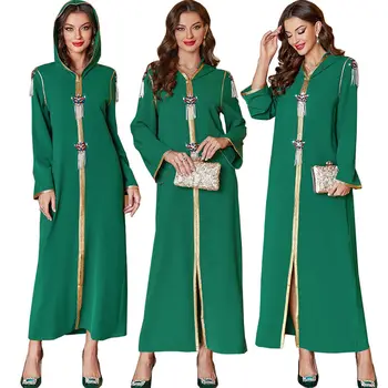 Секси дълга рокля от Дубай, мюсюлманската дълга рокля Макси Абайя с качулка, марокански ислямски кафтан, Джилбаб, индийски дрехи