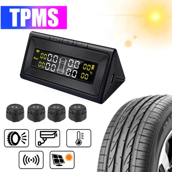 Универсална Безжична Система за контрол на налягането в гумите Слънчеви Часовници с LCD Дисплей, 4 Външни и Вътрешни Сензор за налягането в гумите, Алармена система TMPS
