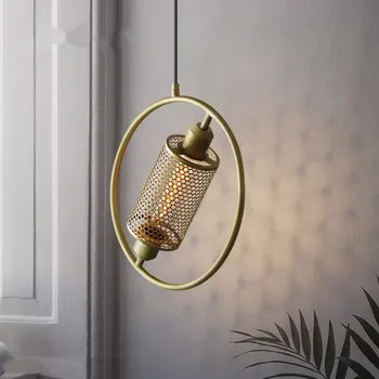 Ретро окачен лампа, кръгла окачен лампа, трапезария, желязна мрежа, постмодернистский окачен лампа, творчески осветителни тела за украса на дома