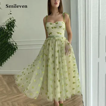 Рокли за бала Smileven Green във формата на сърце, корсетные вечерни рокли с тънки спагети презрамки с дължина до щиколоток, вечерни рокли трапецовидна форма, вечерни рокли в стил сладко момиче
