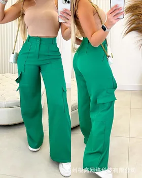 Дизайн на джоба на Широк панталон cargo женски цялата дължина на лятото и пролетта ежедневните модерни панталони панталони