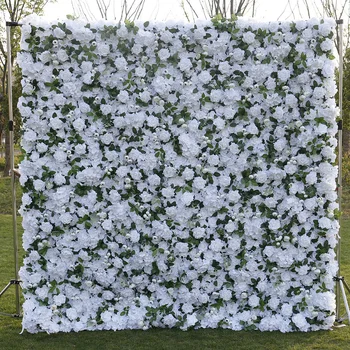 Цени на едро на евтини сватбен декор Светло бял 3D изкуствена коприна Хортензия Божур Роза Стенни фонова панел