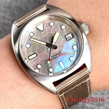 Нови ръчни часовници Tandorio 36 мм 200 м, водоустойчив, за водолази, мъжки, с двоен циферблат, сапфировые кристали, Япония, NH35A, автоматични часовници
