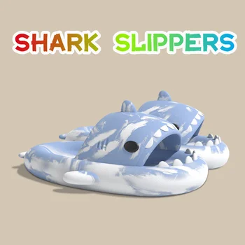 Comwarm 2023 Чехли с акули за жени, мъжки модни чехли, домашни нескользящие сандали с дебела подметка, улични чехли, пързалки