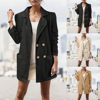 Дамско модно свободното си палта с ревери в ивица и джобове, идеална за ежедневието! Дълги дамски палто с колан