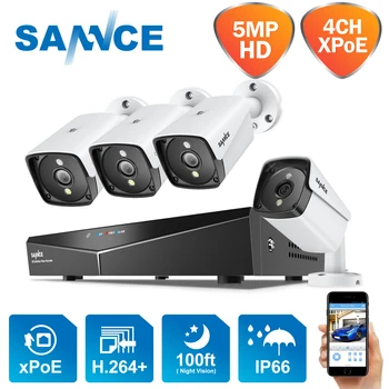 SANNCE 5MP HD XPOE Система за видеонаблюдение H. 264 4CH NVR Записващо устройство 4X5MP охранителна Система Комплекти за видеонаблюдение 5MP PoE Ip камера