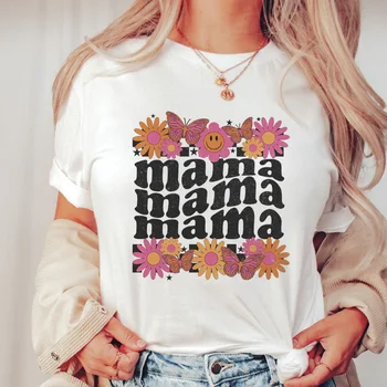 Нова лятна дамски ежедневни модна тениска за майки с принтом смайлика от картун с къс ръкав, обикновена женска тениска с принтом на майката.