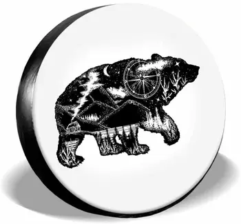 IBILIU Компас мечка Гризли Нощното небе Планински калъф за резервна гума, защита от uv лъчи, калъф за колелата, бял калъф за гуми с животни, универсален
