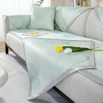 Лятото е хладно покривка за дивана с принтом листа лед копринените кърпи за мека мебел за хол устойчива на плъзгане комбинирана възглавници за дивана Защита мебели