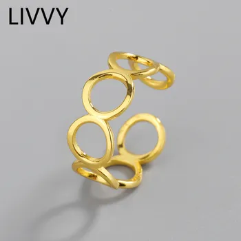 Геометрични пръстени LIVVY сребрист цвят за жени, модни пръстен от розово злато и цирконий, променящи се по размер, сватбена украса, тенденция 2021