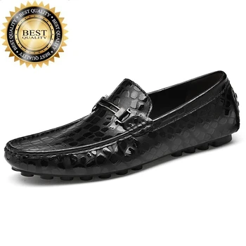 Кожена Пролетно Ежедневни обувки в Черен цвят от естествена кожа, Мъжки сив на модела Лофтеры без закопчалка, мъжки лофтеры голям размер： 36-47
