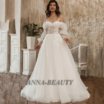 Сватбени рокли Anna Sweetheart за сватба, привлекателна илюзия, с открити рамене, необичаен струята, индивидуален дизайн