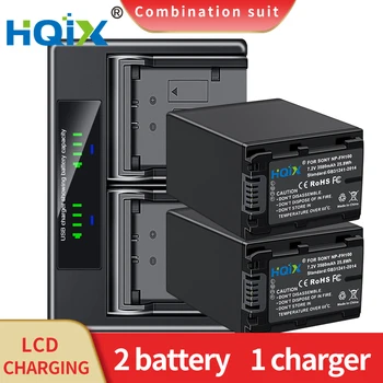 HQIX за Sony HDR-HC52 HC54 HC7 HC9 UX5 UX7 UX10 UX20 CX12 CX500 XR500 XR520 XR100 XR200 Помещение NP-FH100 Двойно Зарядно устройство Батерия