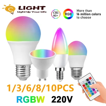 1-10 Бр. led Лампа с дистанционно управление, затемняющий прожектор RGBW GU10 A60 G45 C37 AC220V 6 W 10 W 24 ключа за дистанционно управление, цветна светлина 6500 К