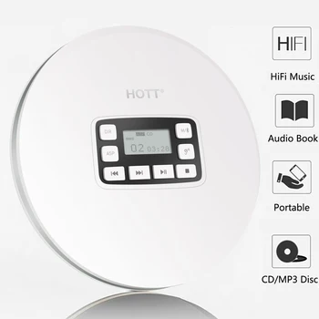 HOTT CD611T акумулаторна батерия за преносим CD-плейър с Bluetooth, FM предавател и защита от удари, музикален cd плеър с чувствителен на допир бутон