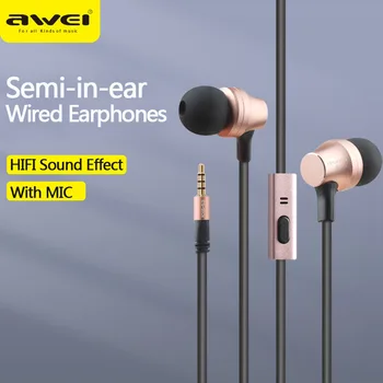 Awei ES-910i слушалки с кабел с жак 3.5 мм, универсални спортни, музикални слушалки за мобилен телефон, iPad, лаптоп, настолни MP3 MP4 слушалки