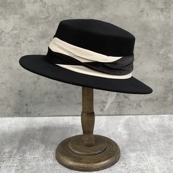 Дамски шапка, британски топ, шапка domo, безплатна доставка, луксозна дамска вълнена фетровая шапка, модни елегантната нова панама-параклис за момичета, шапка-бомбе