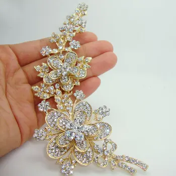 TTjewelry Нова елегантна луксозна роза с дълъг цветен лист, златна плоча, брошка в стил ар нуво, жени, прозрачен планински кристал