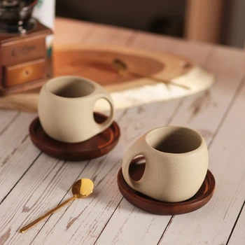 Комплект керамични чаши кафе на в ретро стил, Творчески кафеена чаша за следобеден чай, кафе лате за домашния офис, безопасна за микровълнова фурна чаша за питейна вода