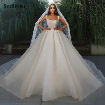 Сватбена рокля Smileven от Саудитска Арабия трапецовидна форма, с квадратна яка, расшитое мъниста, шаферски рокли, сватбени и бални рокли Robe De Mariee