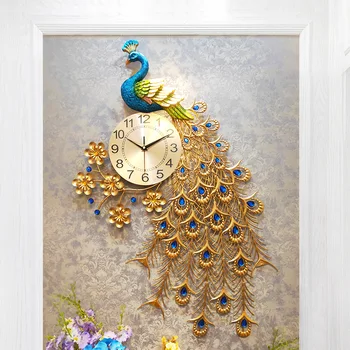 Висящи часовници Love Peacock хол Shi Ying Креативна модерна проста атмосфера на Европейските безшумни часовници Стенни часовници