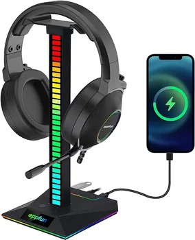 поставка за слушалки eppfun, държач за слушалки PC Gaming RGB с 3.5 мм и usb, AUX и USB A / C USB за всички жични или безжични слушалки