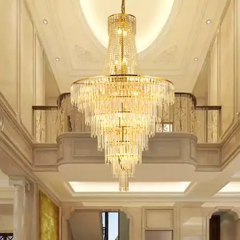 Модерна подвесная полилей със златен хрусталем, таван led полилей, вътрешно осветление, хол, антре, лестничный лампа