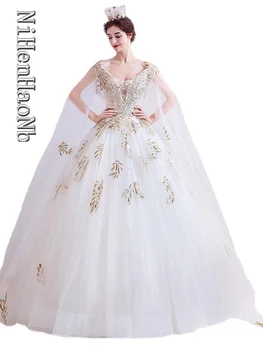 Сватбени рокли трапецовидна форма с аппликацией с открити рамене Vestido de новия Сватбени рокли Корсет отзад