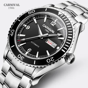 Луксозни механични часовници на марката Carnival, модерен блясък сапфировые часовници Diver, автоматични Wrsitwatch, водоустойчив до 50 метра за мъже, Reloj Hombre