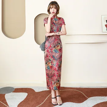 Дамско дълго дълга рокля Рокля Slim Slik X-shape в ретро стил, китайски традиционни костюми, летни рокли, 4XL, дамски дрехи, за партита