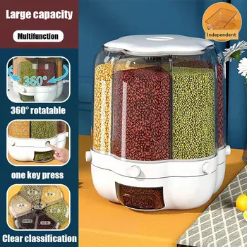 Кофа за ориз, мултифункционален домакински отделение, въртящи се в запечатан резервоар, влагоустойчив, отговарят на високи и защитен от насекоми, за съхранение на зърно, ориз