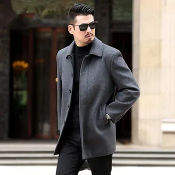 Ново висококачествено мъжко дълго однобортное палто от еднакво вълнен плат за почивка, мъжко палто от вълна смесовой