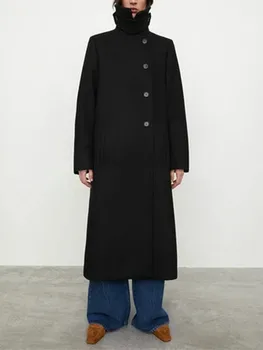 Дамско палто, однобортный яка-часова, двустранен вълнена куртка със средна дължина